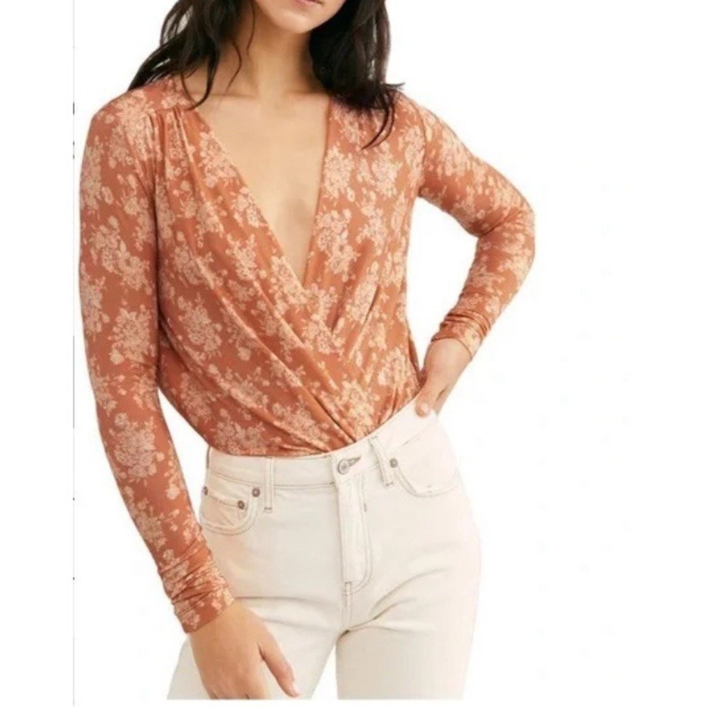 Free People Intimately Bodysuit Burnt Orange Floral Print Size XS